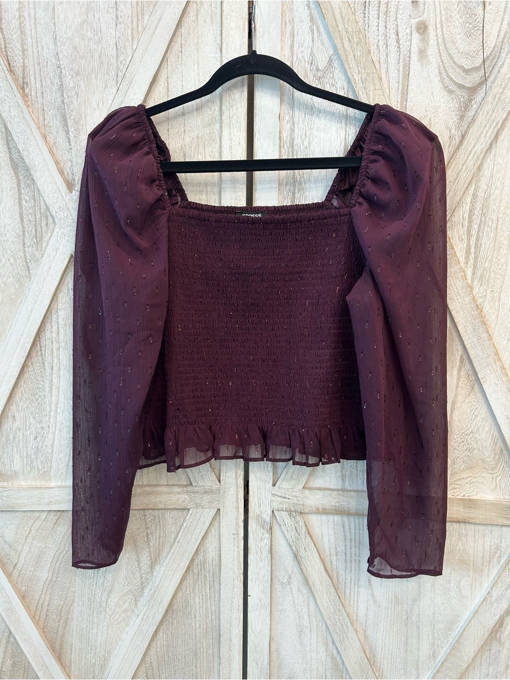 Express Plum Smocked Square-Neck Blouse